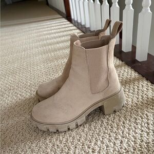 Steve Madden Suede Chelsea Lug Sole Ankle Boots - Beige